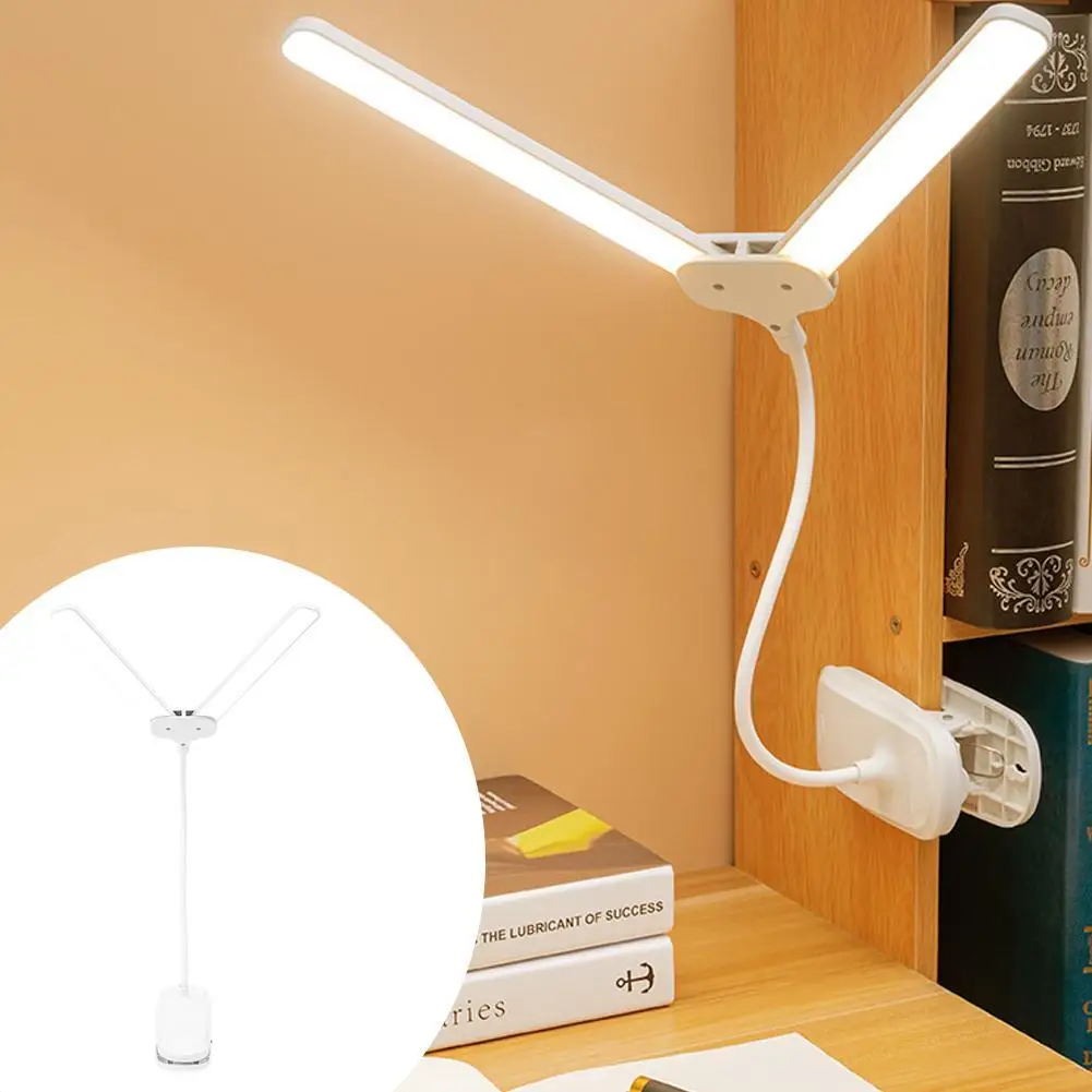 

Настольная лампа на голову, светильник для студентов, Офисная лампа с регулируемой яркостью для спальни, кабинета, лампа для чтения, ночник с зажимом, двойная настольная лампа