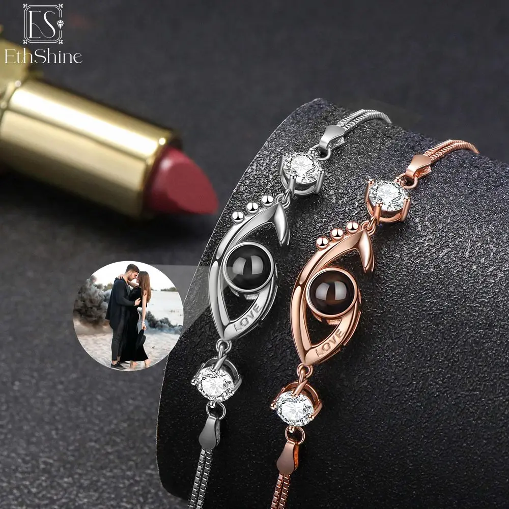 

EthShine 925 Sterling Silver Custom Projection Bracelet Personalized Photo Bracelets For Women Memorial Birthday Christmas Gift