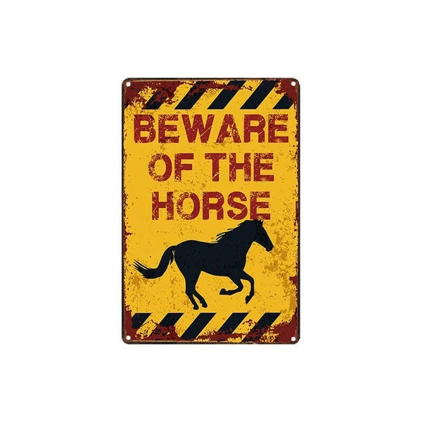 

Metal Tin Sign warning beware of the horse Decor Bar Pub Home Vintage Retro