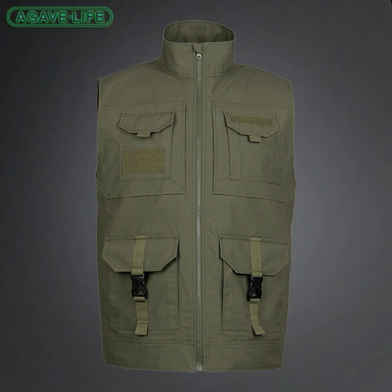 

Zipper Large Pocket Men's Tooling Vests Coat Multifunctional Outdoor Thick Nylon Webbed Vest Men Military Hiking Sleeveless Vest