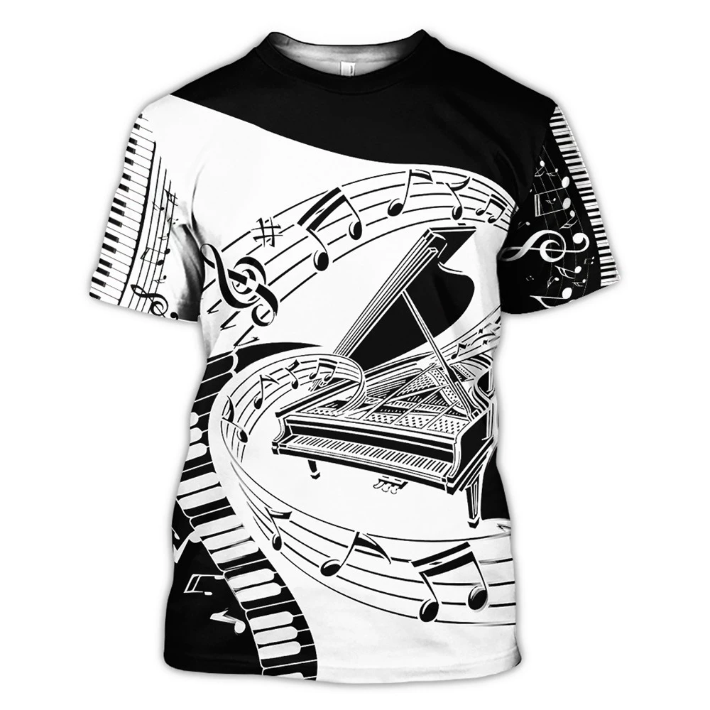 

2023 Men's 3D Piano Music Print T-shirt, Fashion Casual Round Neck Short Sleeve, Street Clothing, Oversized Top.