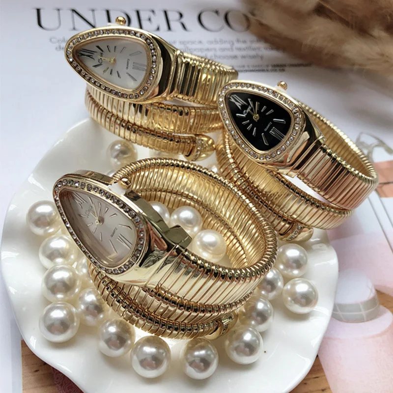 Luxury Top Brand Snake Shape Women Watch Full Steel Rhinestone Jewelry Bracelet Bangle Quartz Wristwatch for Women montre femmes