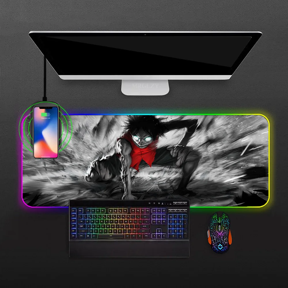 

Игровой коврик для мыши с беспроводной зарядкой RGB, полные коврики для мыши Luffy, аксессуары для ПК, коврик для мыши, аксессуары для компании, Н...