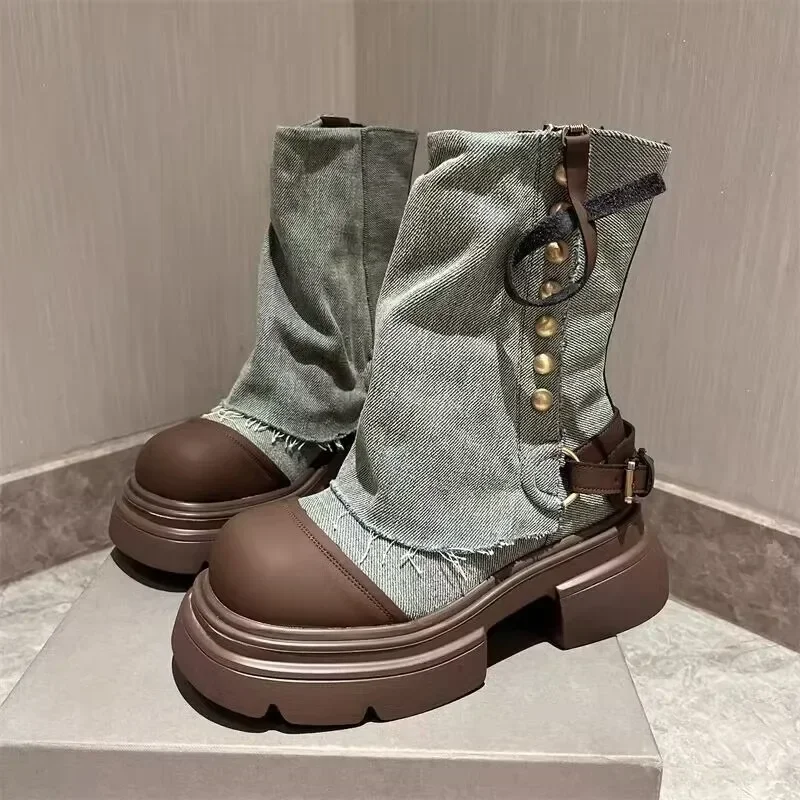 Осенние студенческие Модные ботильоны новая парусиновая ковбойская обувь