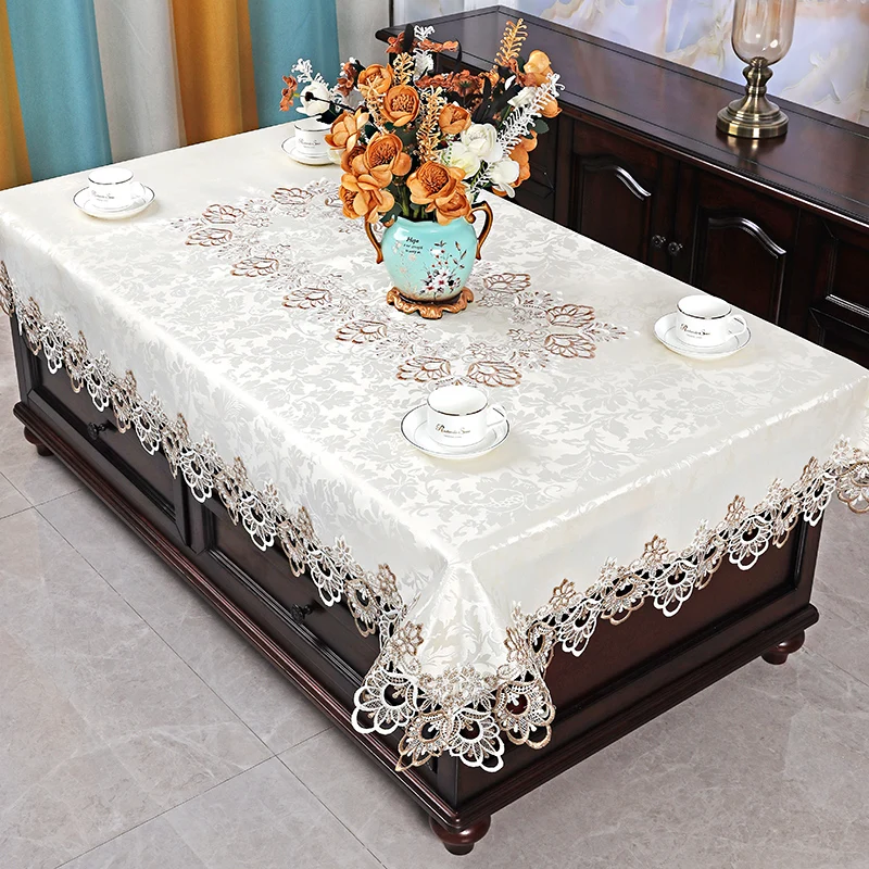 

European style coffee table tablecloth, lace living room fabric, modern and simple rectangular shape