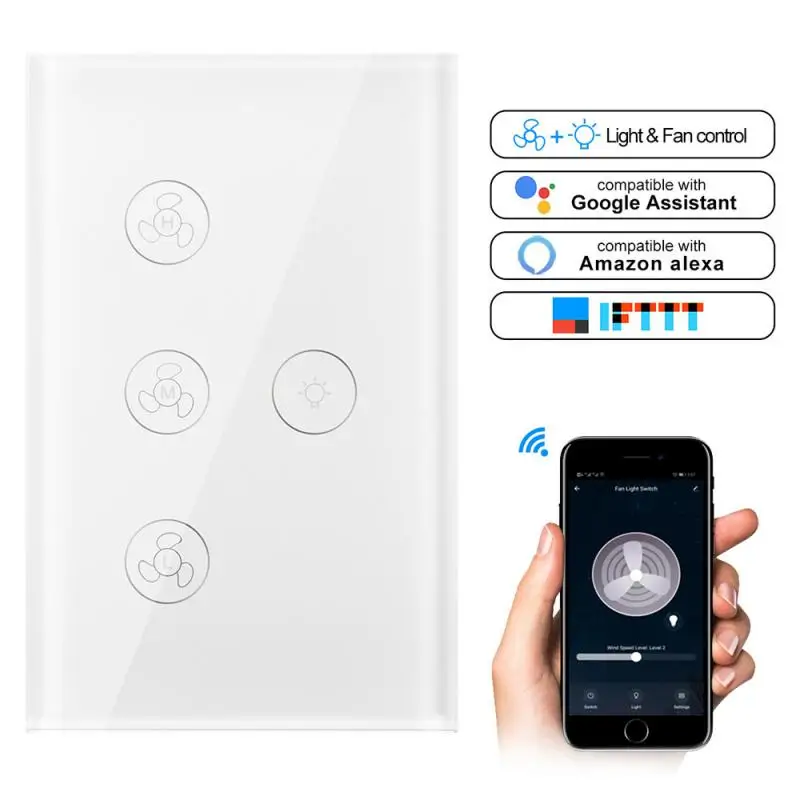 

Tuya WiFi Smart Fan Light Touch Panel Switch Timer Switch Stepless Speed Remote Control Switch IFTTT Alexa Google Home Assistant