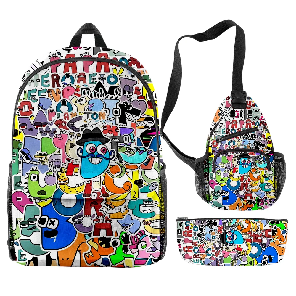 

Popular Cartoon Alphabet Lore 3pcs/Set Backpack 3D Print School Student Bookbag Anime Laptop Daypack Chest Bag Pencil Case