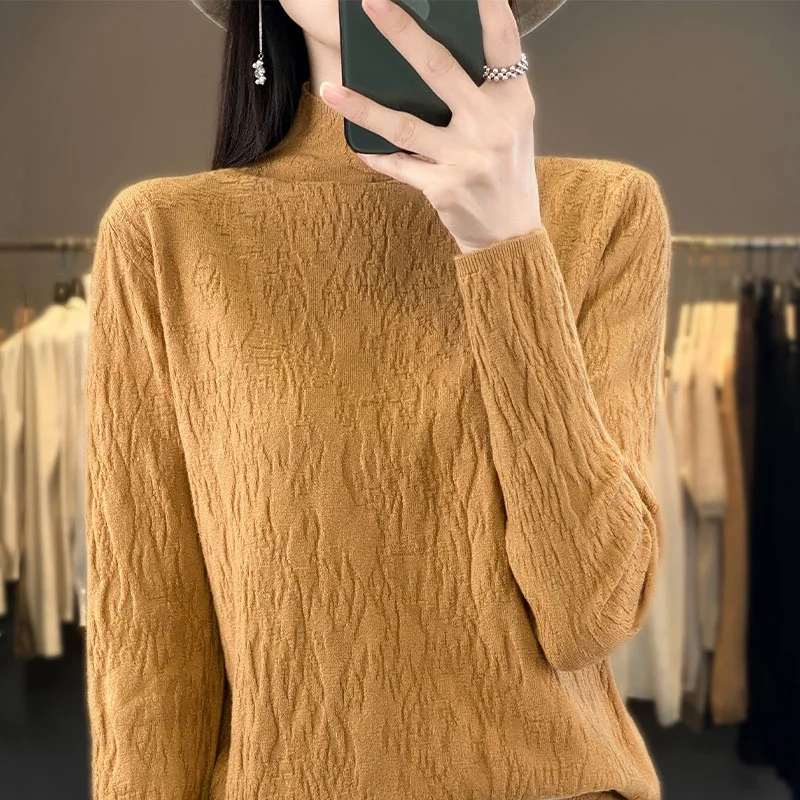 

2023 Autumn and Winter Women's Cashmere Half High Collar Pullover Casual 2023 Solid Color High Quality Soft Skincare Comforta