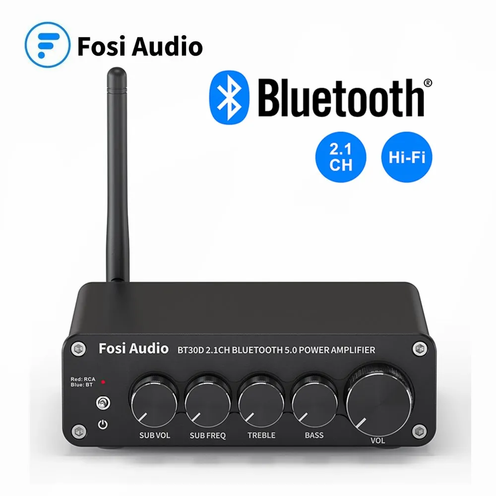 

2022 Newest Fosi Audio BT30D Bluetooth Sound Power Amplifier 2.1 Channel Bass & Treble Control Amp Audio Subwoofer 100W +