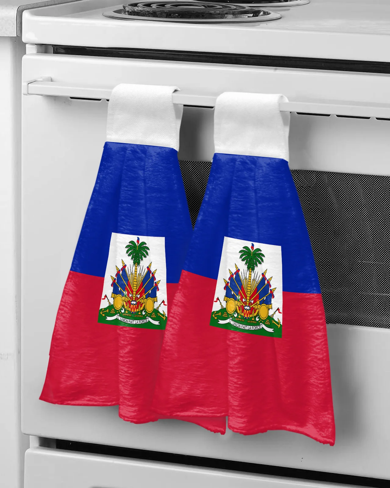 

Haiti National Flag Day Blue Red Hand Towel Microfiber Hanging Wipes Cloth Cleaning Towel Bathroom Kitchen Tools Accessories