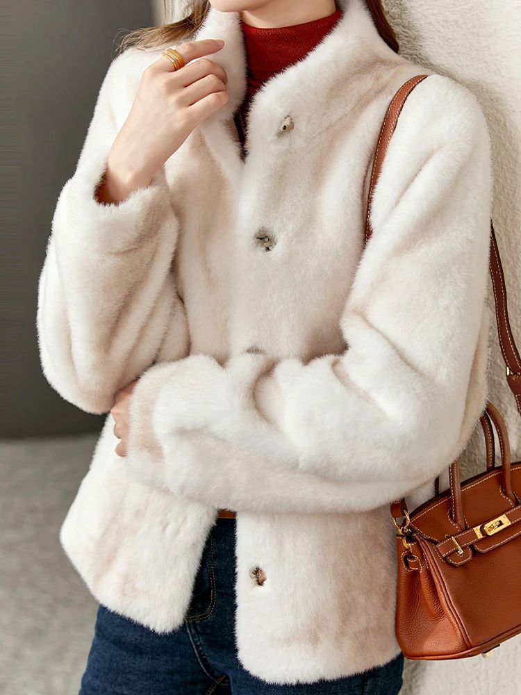 Vimly Faux Fur Jacket Warm Winter Coat Women 2022 Fashion Luxury Chic Short Thick Stand Collar Overcoat Female Clothes 50383