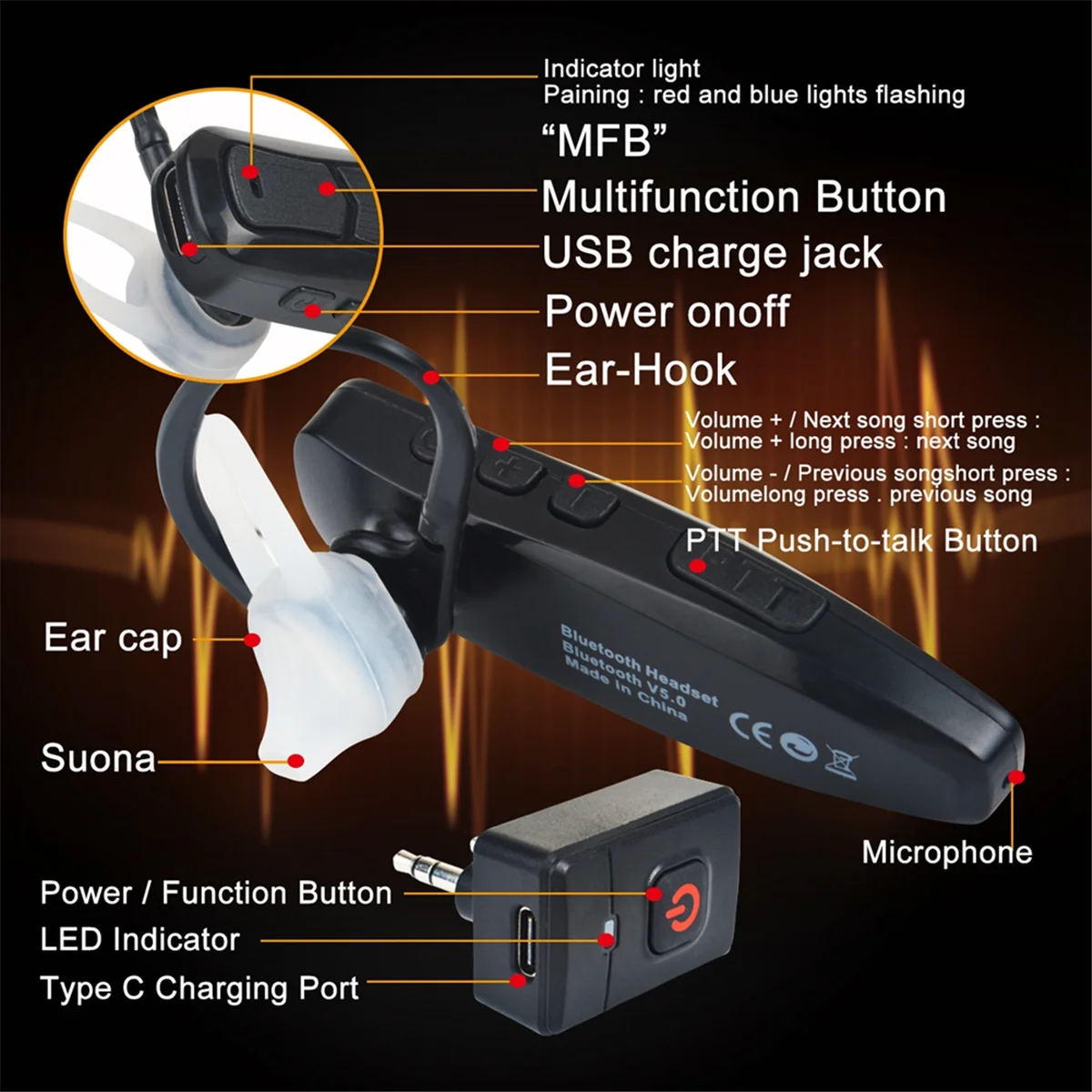 Беспроводная Bluetooth-гарнитура Walkie Talkie PTT наушник Hands-Free разъем K для KENWOOD адаптер