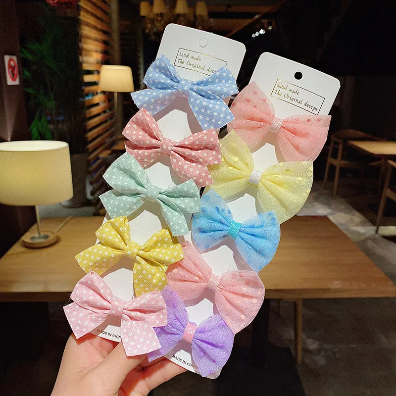 5PCS/Set New Girls Cute Plaid Print Star Hairpins For Kids Children Sweet Headband Hair Clips Barrettes Fashion Bow Accessories - купить по