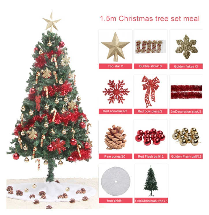 

New New Christmas Decorations Set PVC Tree With Top Star/Flake/Balls/Tinsel/tree Skirt Ornaments Albero Di Natale