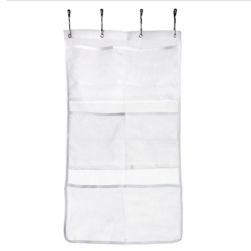 

Quick Dry Hanging Caddy and Bath Organizer with 6 Pockets on Shower Curtain Rod Liner Hooks Curtain Shower Organizer Mesh