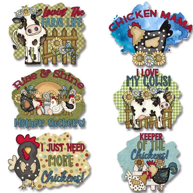 

Farm Cow Chicken Iron on transfers Patches for Clothes Heat Transfer Stickers Garment Accessories
