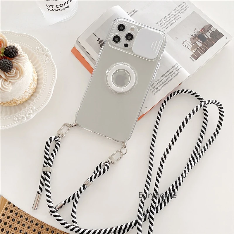 

Crossbody Strap Case for Xiaomi Redmi Note 11 10 Pro 9 9T Mi 11T POCO M3 Ring Holder Shockproof Transparent Lanyard Soft Cover