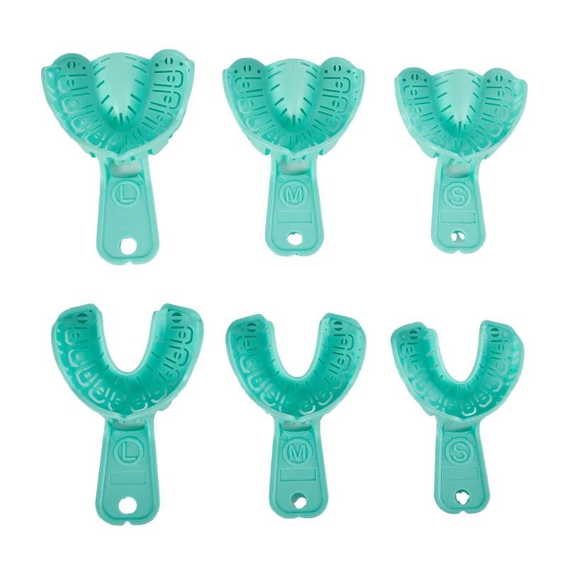 

6 Pcs/Set Dental Implant Tray Green Plastic Impression Tray Teeth Whitening Full Mouth Removable Partial Mold Tray Tooth Holder