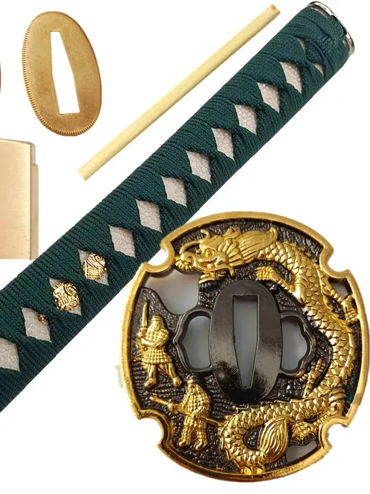 26 см Katana Tsuka зеленая рукоятка из настоящей кожи брикет для японского меча