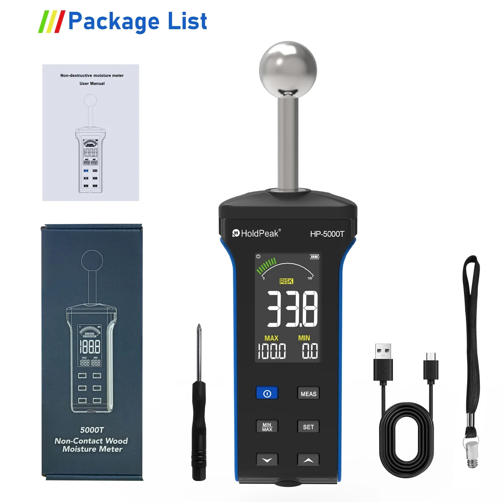 Бесконтактный измеритель влажности древесины Hoporise HP-5000T 20-40 мм измерение глубины