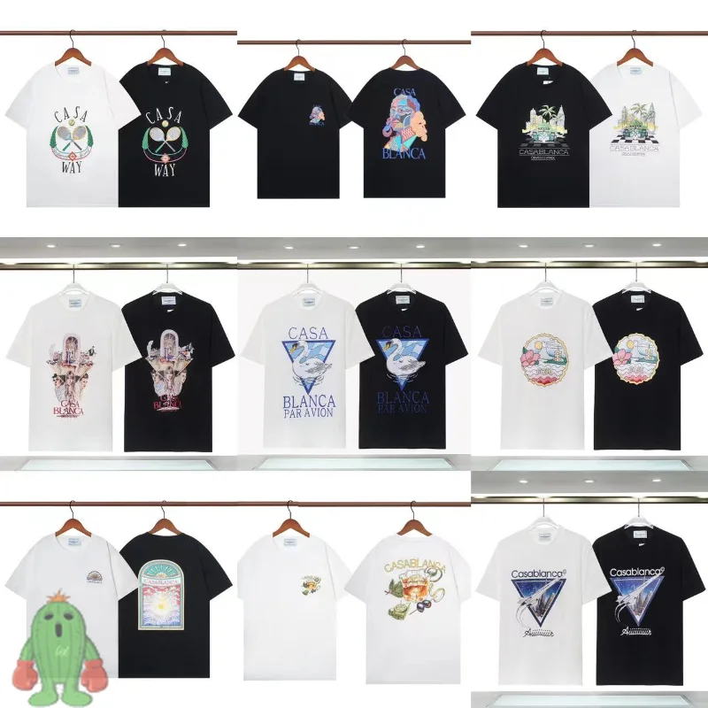 

CASABLANCA Tennis Style Print T-shirt Men Women Large Hawaiian Leisure Multi Color Cotton T Shirt