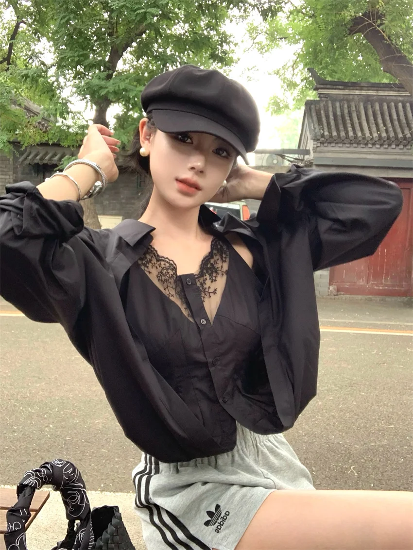 Рубашка Alien Kitty Женская кружевная Элегантная Модная приталенная блузка с длинным