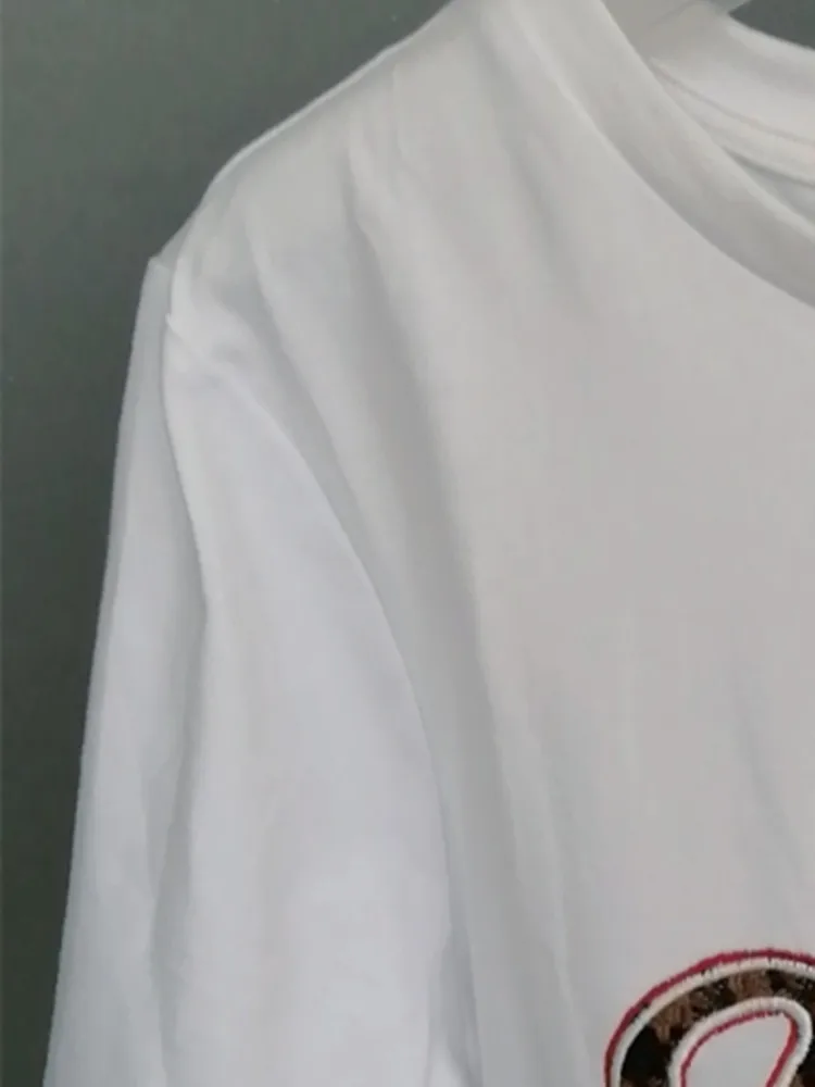 

Women's White Cotton T-shirt Embroidery Letter O-neck Simple Short Sleeve Ladies Tee 2023 New Summer