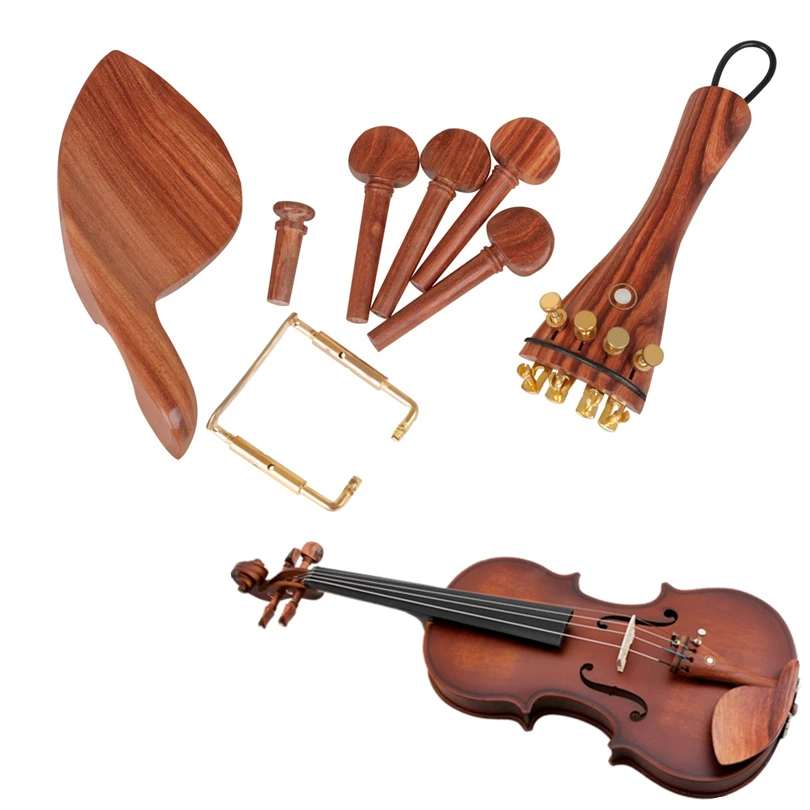 

4/4 1 Set Jujube Wood Violin Parts Tuning Pegs Tailpiece Fine Tuning Chin Rest End Pin Violin Accessories