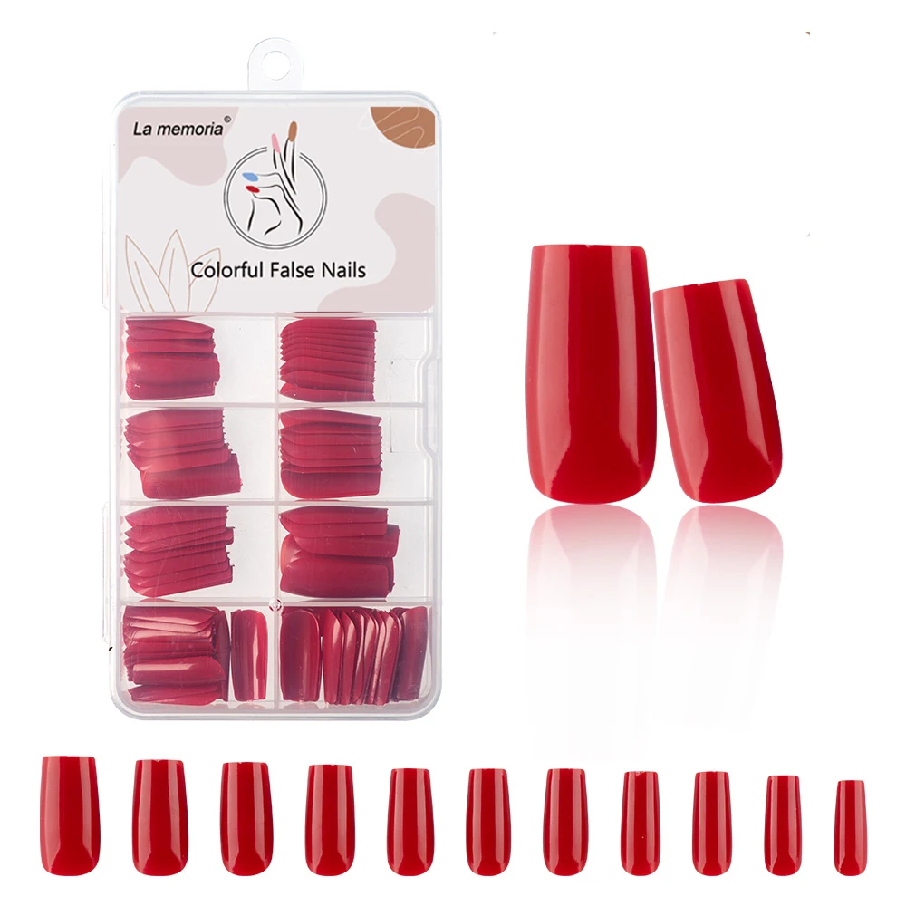 

120pcs/box Medium Long Glossy Fake Nails Red Blue Solid Color Nail Art Tips Square Acrylic False Supplies for Professionals