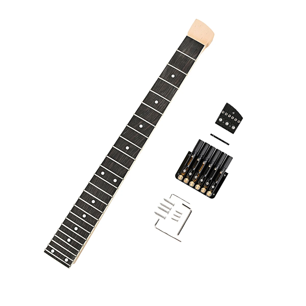 

24 Frets Maple Guitar Neck Kit with 6 String Headless Stringed Bridge Black Bridge Nut for Electric Guitar