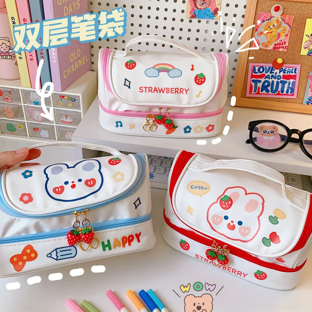 Case For Girls Stationery Pencilcase Organizer Korean Strawb