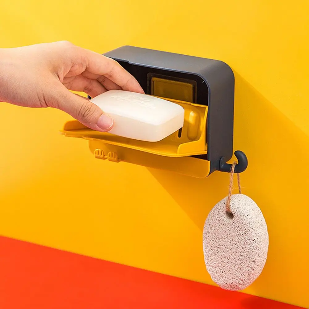 

Creative Cute Cat Shape Soap Storage Box With Hook Detachable Waterproof Soap Draining Box Wall-mounted Bath Soap Dish