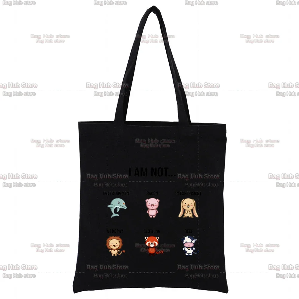 Забавная Милая винтажная женская сумка для покупок веганов черная Холщовая