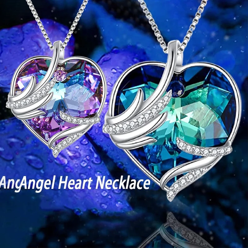 

1/2Pcs Feather Heart Necklace Winding Crystal Shiny Luxury Pendant Personality Fashion Wholesale Jewelry Ladies Mom Wife Gifts