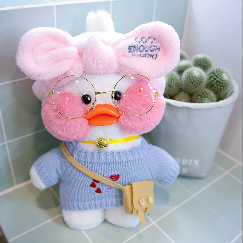 

Free Shipping Cafe Duck 30cm Little Yellow Duck Cute Pillow Plush Toy Stuffed Doll Wearing Glasses and Clothes Cartoon Cute Toy