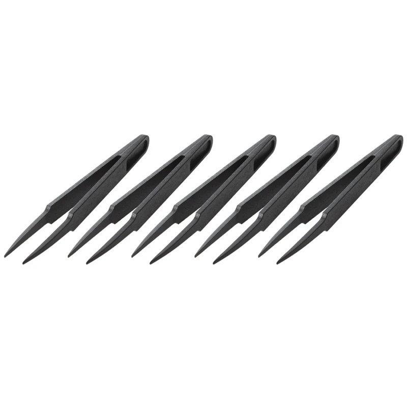 

10Pcs 4.5 Inch Length Black Plastic Anti-Static Tweezers Repair Tool