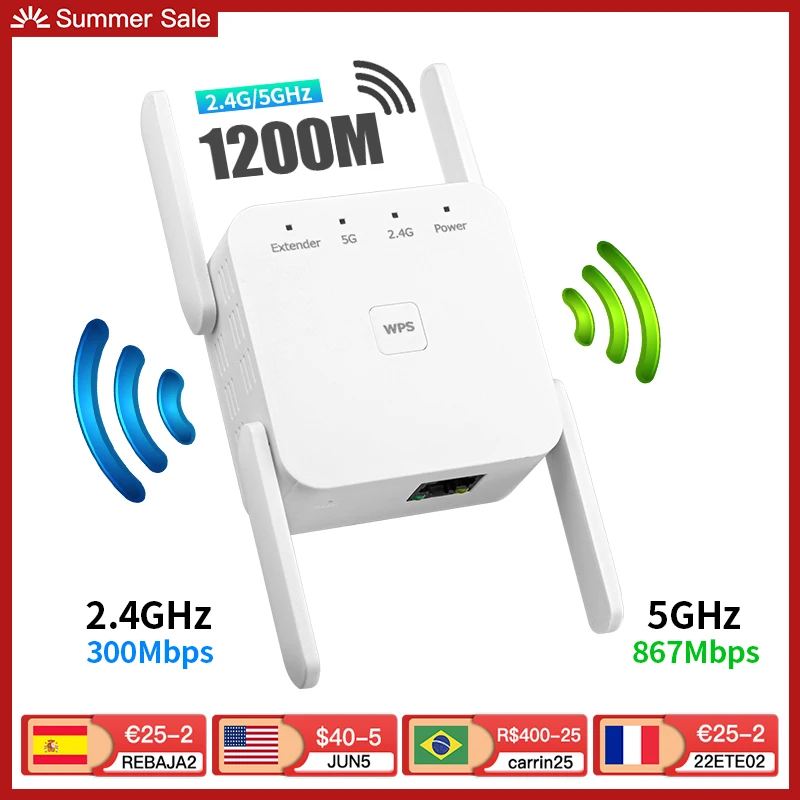 Repetidor de Wi-fi de 5ghz Amplificador de Sinal Wireless com 1200mbps Roteador 802.11ac Extensor de Alcance de Sinal de 2.4g Roteadores sem fio
