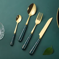 24pcs ceramic handle green gold cutlery set knife fork spoon stainless steel dinnerware kitchen complete tableware set flatware