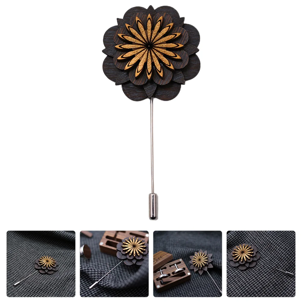 

Flower Boutonniere Pin Wooden Lapel Pin Wedding Groom Lapel Pin Suit Decoration