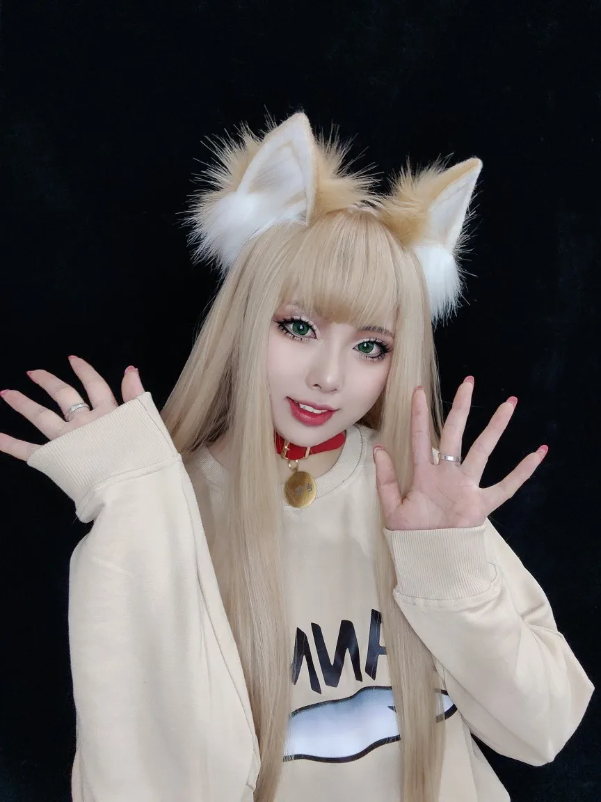 Anime 40Hara Kinako Cosplay Costume Cat Girl Pet Kitty OSAKANA Hoodie Cat Ear Wig Collar Synthetic Hair Wigs+Cap
