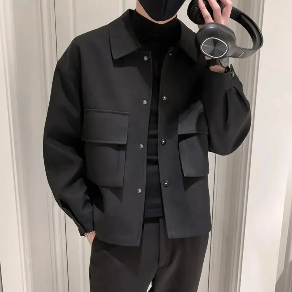 

Зимний мужской шерстяной тренчкот, короткая приталенная повседневная куртка, корейский однотонный тренчкот, ветровка с отложным воротником, верхняя одежда