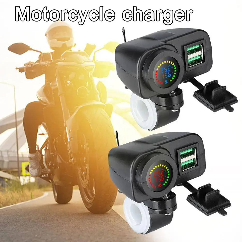 

Qc3.0 Motorcycle Dual Usb Charger Fast Charging Colorful Thermometer 36w Socket Voltmeter Phone Mobile Display Digital Char D2u3