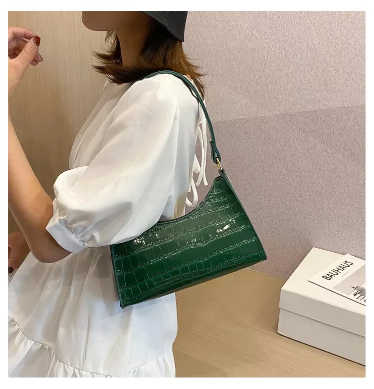 

Free shipping Women Shoulder Bags PU French style underarm bag crocodile pattern soft surface 5 colors Tote Bags Small Purses