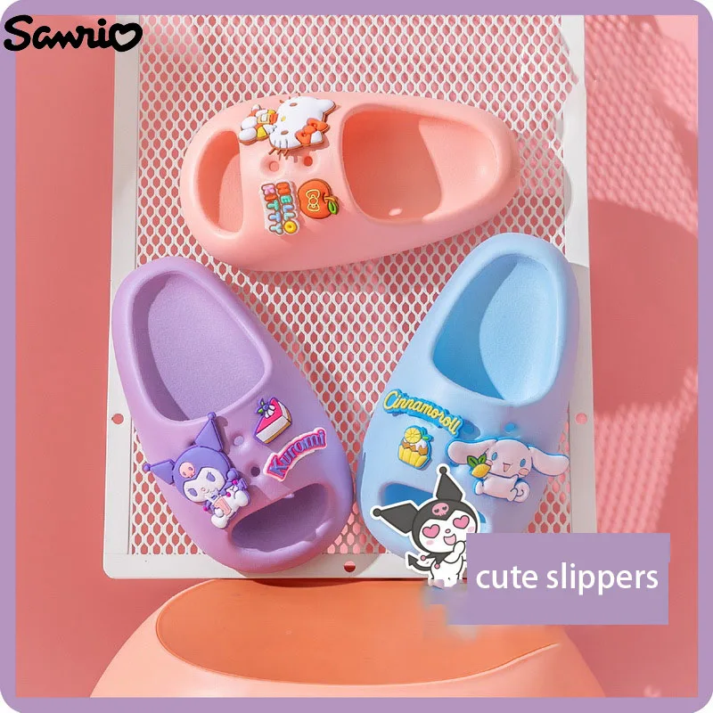 

Sanrio Hello Kitty Slippers Kawaii Cartoon Kuromi Cinnamoroll Outer Wear Leisure Indoor Bathroom Anti-slip Slippers Beach Shoe