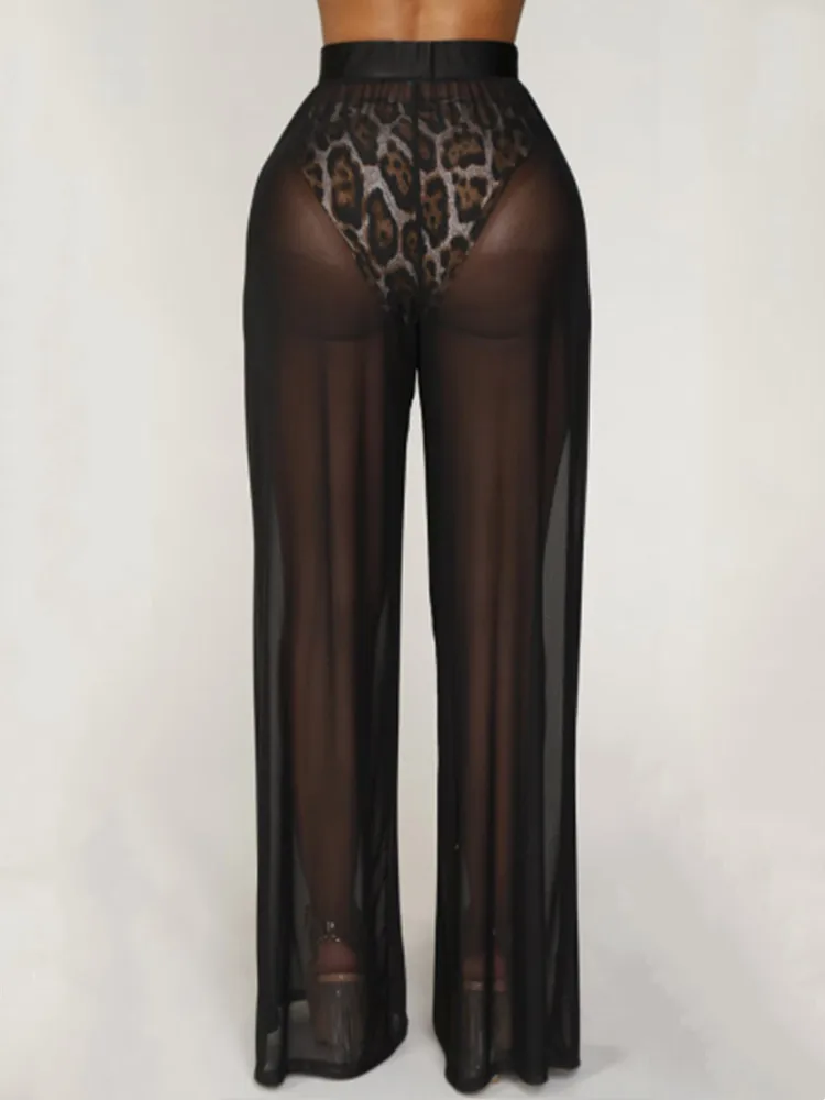 

Женские сетчатые прозрачные пляжные брюки, накидка на бикини, летние однотонные прозрачные свободные сексуальные брюки, одежда для плавания, женская модель