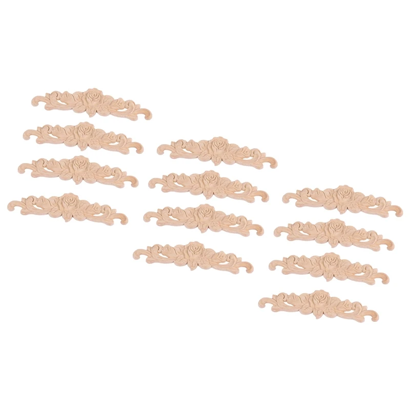 

12 шт. 20X5 см резиновая деревянная резная длинная аппликация в виде неокрашенной розы цветок дверь домашний декор европейский стиль