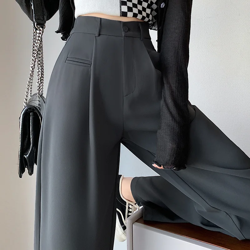 

Весенне-осенний костюм высокого качества женские брюки новинка 2023 одежда модные широкие брюки с высокой талией свободные тонкие брюки