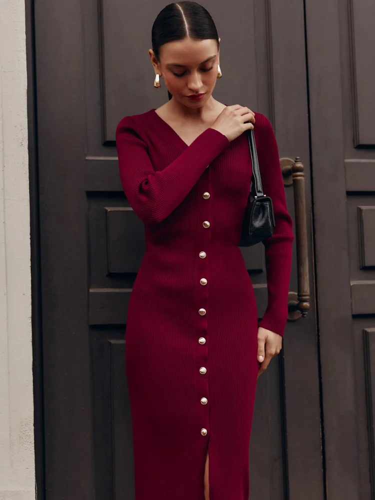 Осеннее вязаное длинное платье Tossy с v-образным вырезом для женщин лоскутный