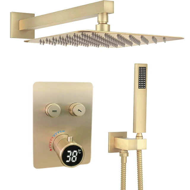 

10 inch luxury digital display 2 functions powerful stainless rain shower set with valve