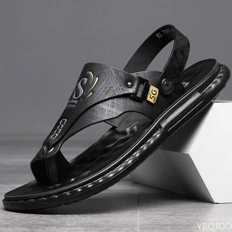 

Men's Sandals Men's Summer New Men's Casual Beach Shoes Leather Breathable Slippers Thick-soled Shoes Tide Man Shoes